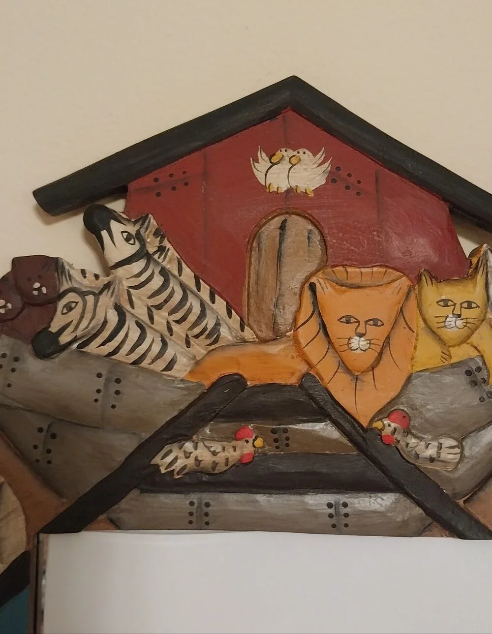 Wooden Noah's Ark Themed Wall Mirror in Multicolor